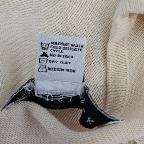 💎August Silk Studio Knit Long Sleeve Lace Silk Cream Button Up Cardigan Sweater - Picture 5 of 5